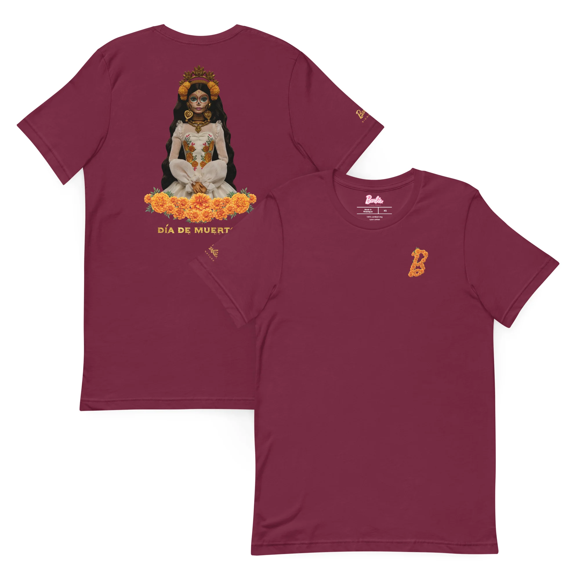 Barbie DĂa de Muertos Maroon T-Shirt