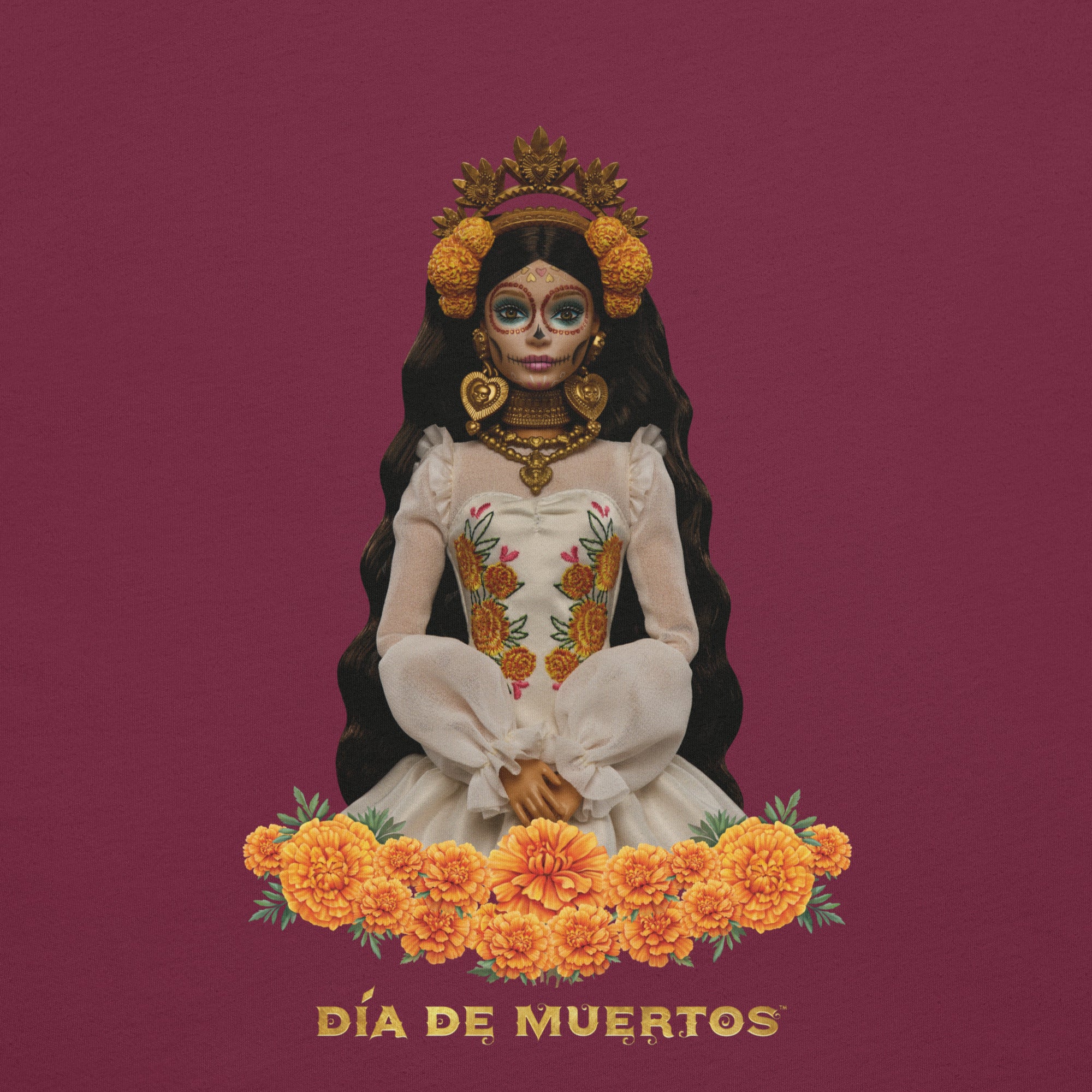 Barbie DĂa de Muertos Maroon T-Shirt - Image 5