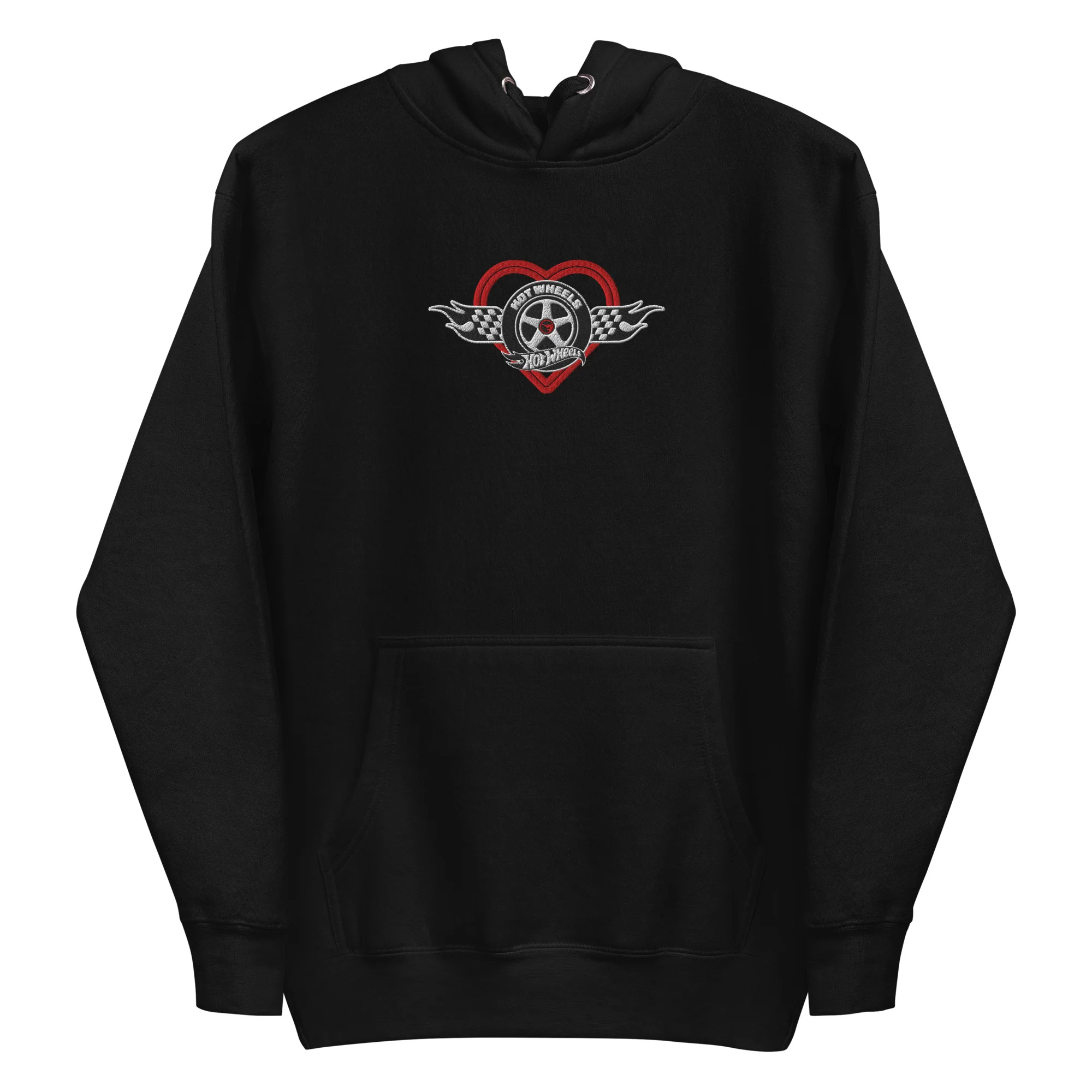 Hot Wheels Checkered Hearts Embroidered Black Hoodie - Image 4