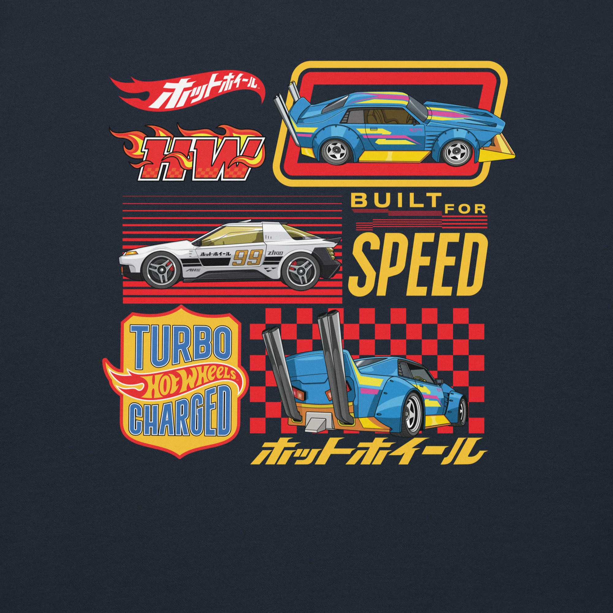 Hot Wheels in Kanji Navy Embroidered Hoodie - Image 6