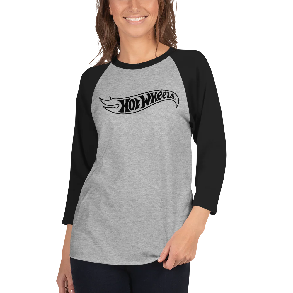 Hot Wheels Outline Logo 3/4 Sleeve Grey and Black Raglan Shirt - Image 3