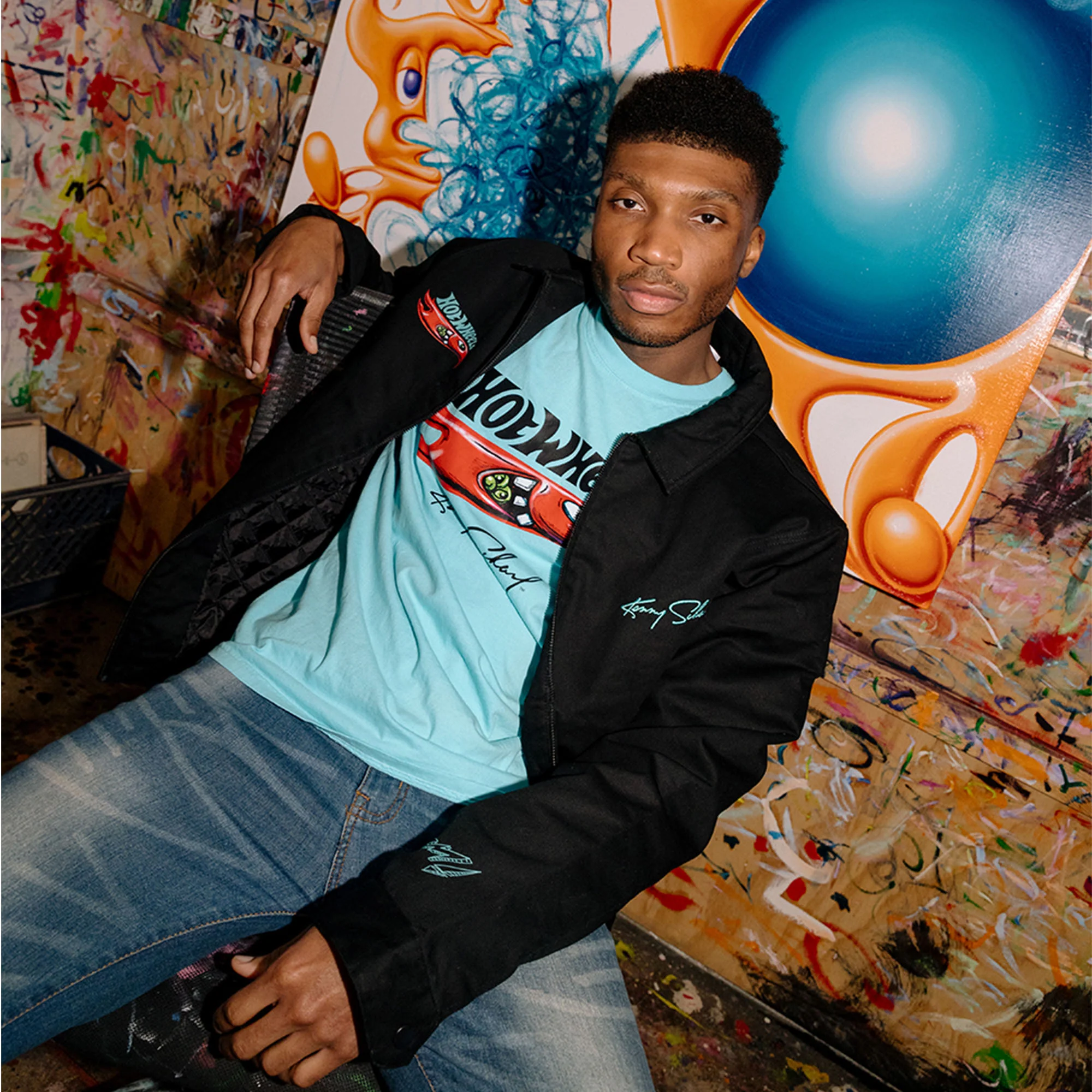 Hot Wheels x Kenny Scharf Black Embroidered Zip Front Jacket - Image 3