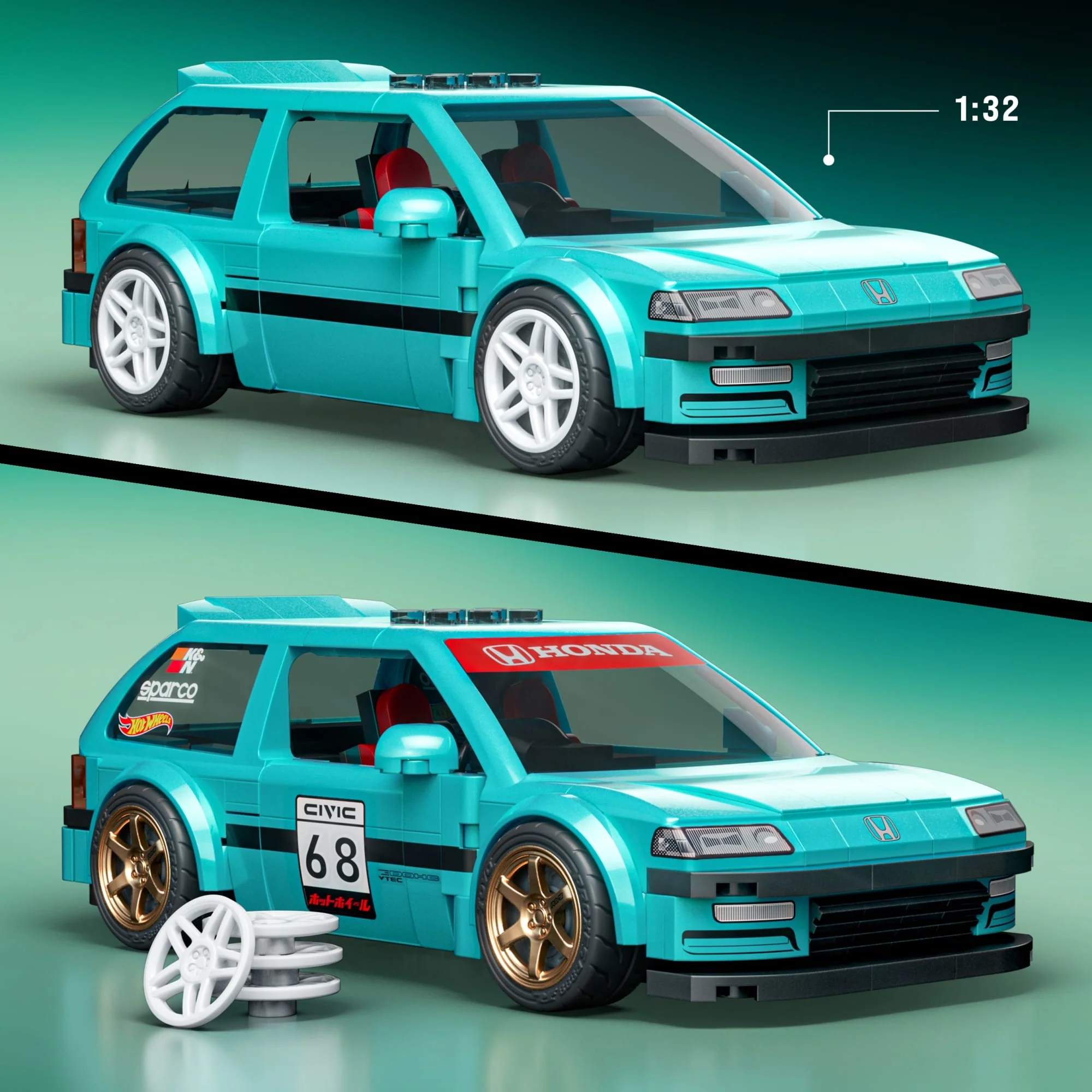 Mattel Brick Shop Hot Wheels Custom ’90 Honda Civic EF Building Set - Image 3
